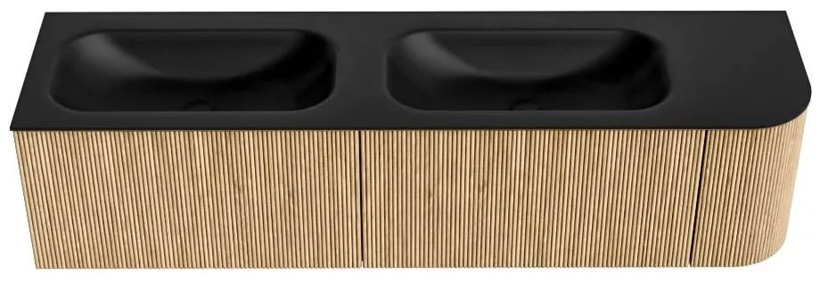 Mondiaz Kurve 175cm badmeubel ronding rechts oak met 2 lades en 1 deur en wastafel big small dubbel/links 2 kraangaten urban