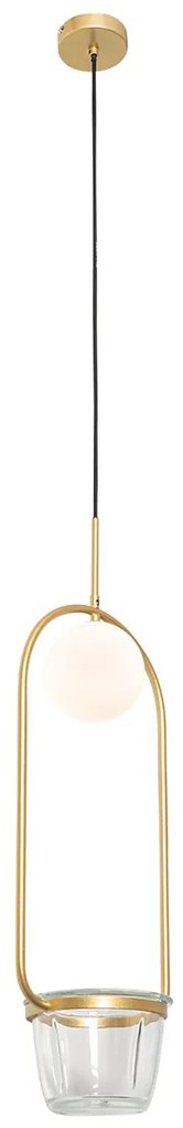 Art deco hanglamp goud met wit glas - Isabella
