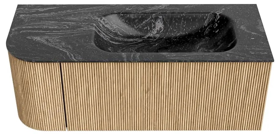 Mondiaz Kurve-dlux 115cm badmeubel ronding links oak met 1 lade en deur en wastafel big small kraangat rechts lava