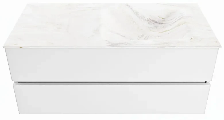Mondiaz Vica DLux badmeubel 110cm talc 2 lades met wastafel ostra rechts zonder kraangat
