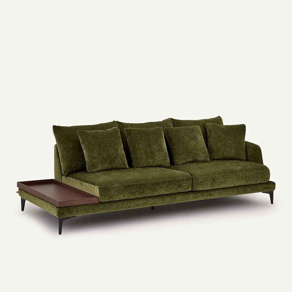 Halve bank met tafelblad, van gemengd fluweel, MODERNISTE