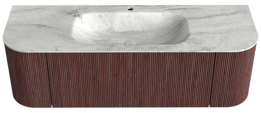 Mondiaz Kurve-dlux 140cm badmeubel ronding links/rechts ruby met 1 lade en 2 deuren en wastafel big small midden 1 kraangat opalo
