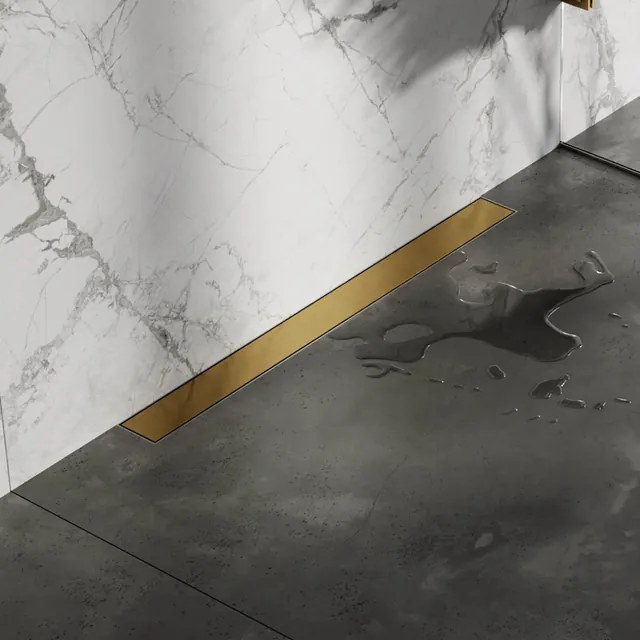 Brauer Douchegoot - 80x7.5cm - muurflens - tegelinlegrooster omkeerbaar - RVS - geborsteld goud DR-MRFW80GG