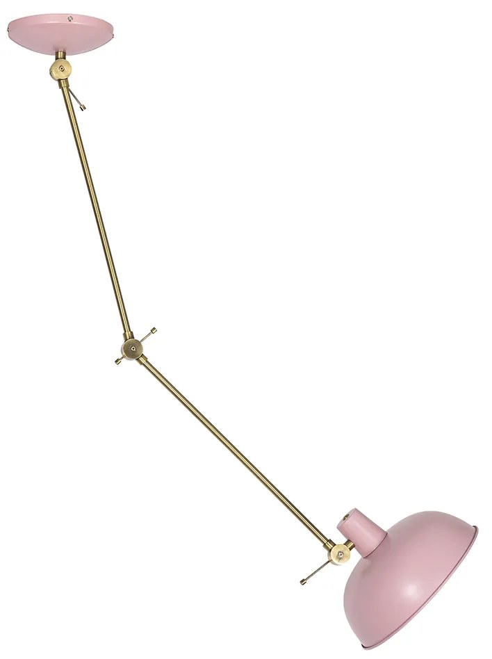 Retro plafondlamp roze met brons - Milou