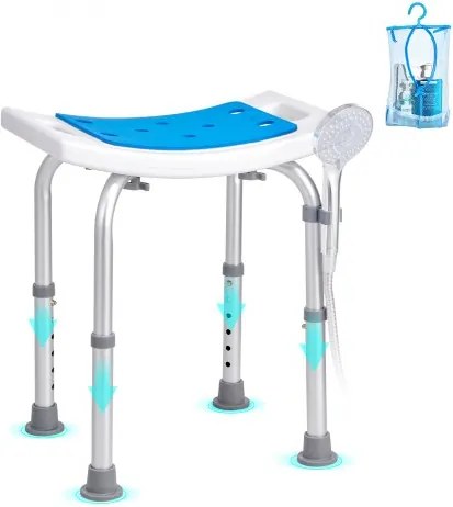 VEVOR Douchekruk Douchestoel 360-490 mm Hoogte Verstelbaar, Badkruk Badzitje 158,8 kg Draagvermogen, Stabiele Douchekruk Douchehulp Badkuipen Aluminiumlegering Frame, Douchezitje Badkruk Blauw