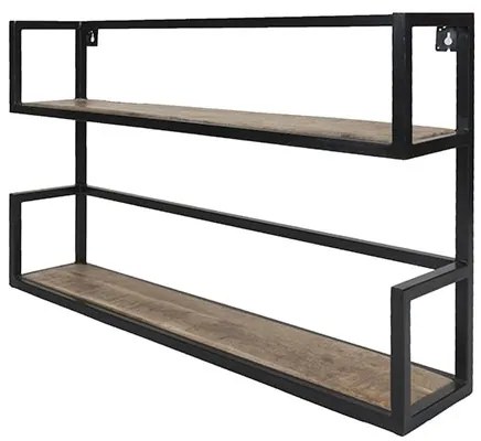 Farrow Wandplank Industrieel Naturel 2 Planken | Decor 88 | Hout & Mangohout & Metaal | Bruin & Zwart   | Wandplanken | Cavetown