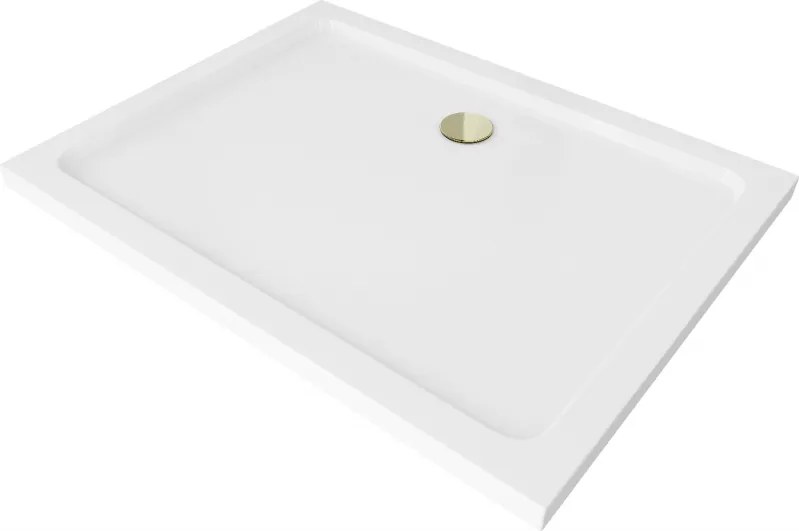 Mexen Flat slim rechthoekige douchebak 110 x 80 cm, wit, gouden sifon - 40108011G