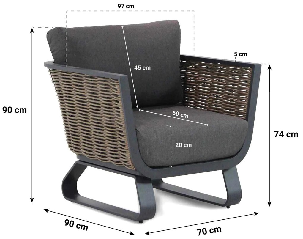 Stoel en Bank Loungeset 4 personen Aluminium/wicker Grijs  Santika Furniture Santika Tika