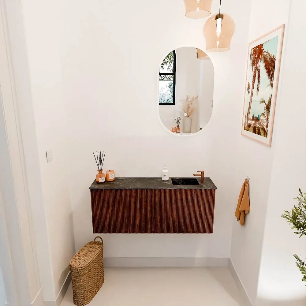 Mondiaz Joya DLux 100cm toiletmeubel ruby met wastafel faye rechts 1 kraangat lava