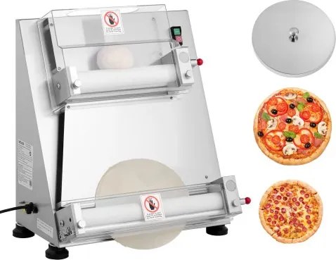 VEVOR elektrische pizzadeegpers, 355,6 mm deegpersplaat, 390 W roestvrijstalen broodpers, commerciële chapati-pers, vormmachine met instelbare dikte en deegpersdeksel, 260 stuks/uur