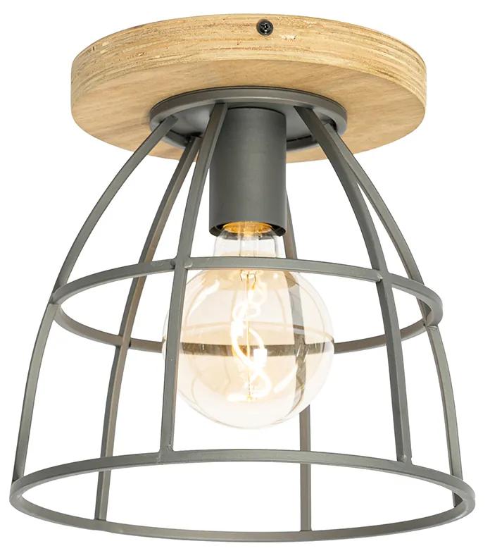 Industriële plafondlamp antraciet met hout - Arthur Industriele / Industrie / Industrial E27 rond Binnenverlichting Lamp