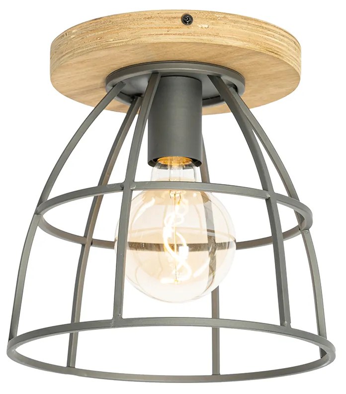 Industriële plafondlamp donkergrijs met hout - Arthur