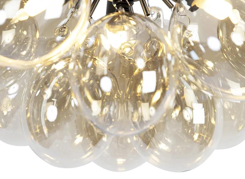 Design plafondlamp zwart met amber glas 3-lichts - Uvas Art Deco, Design G9 bol / globe / rond Binnenverlichting Lamp