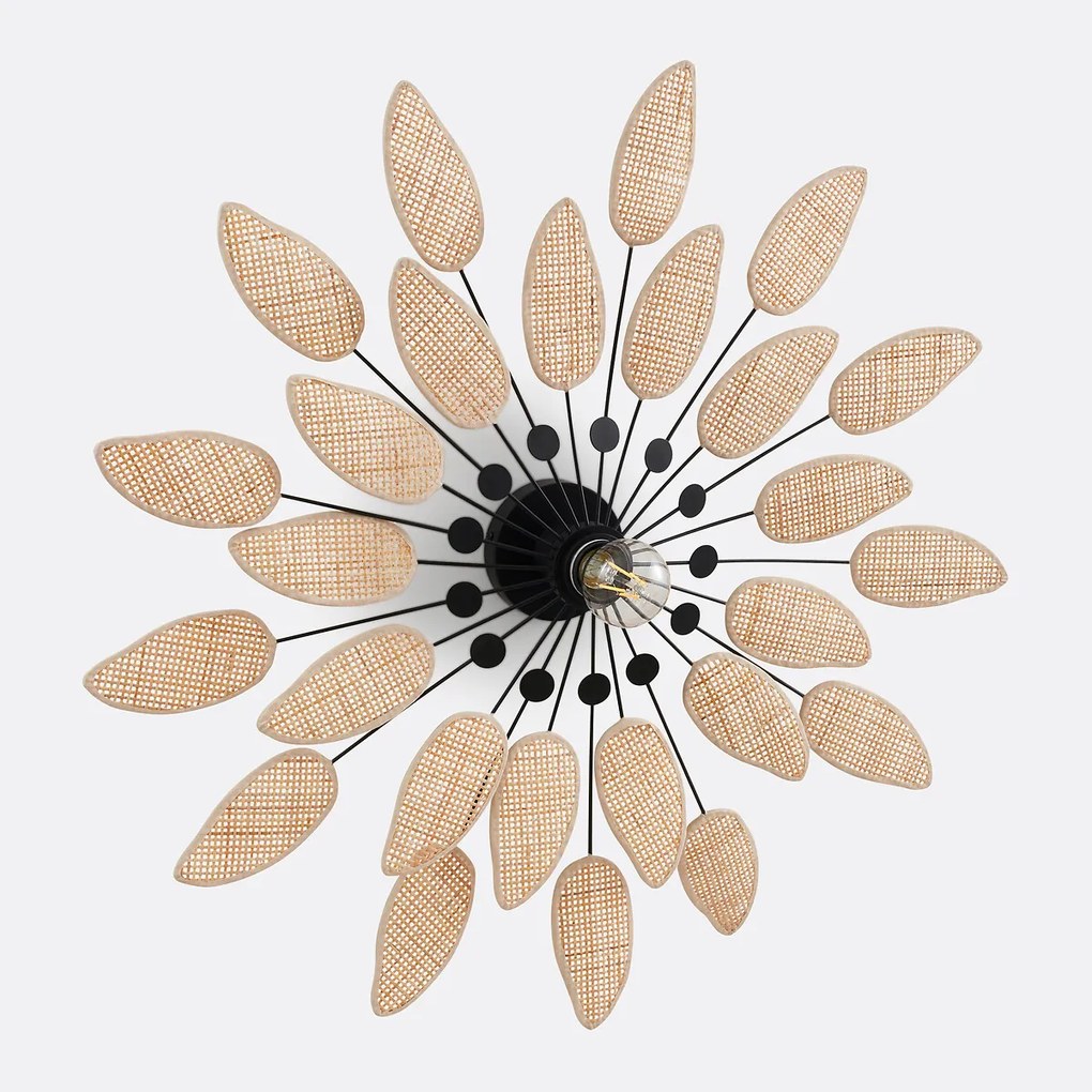 Wand- of plafondlamp in staal en riet, diameter 71,5 cm, LÉONIE