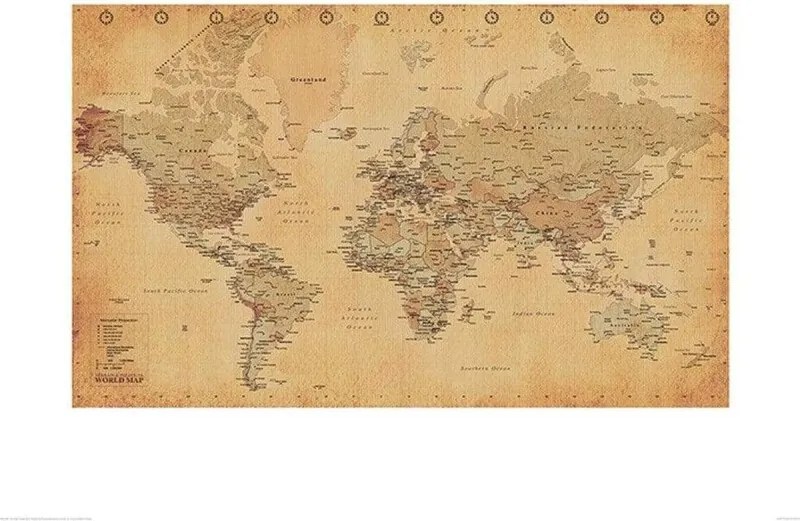 World Map Vintage Style Kunstdruk 60x80cm