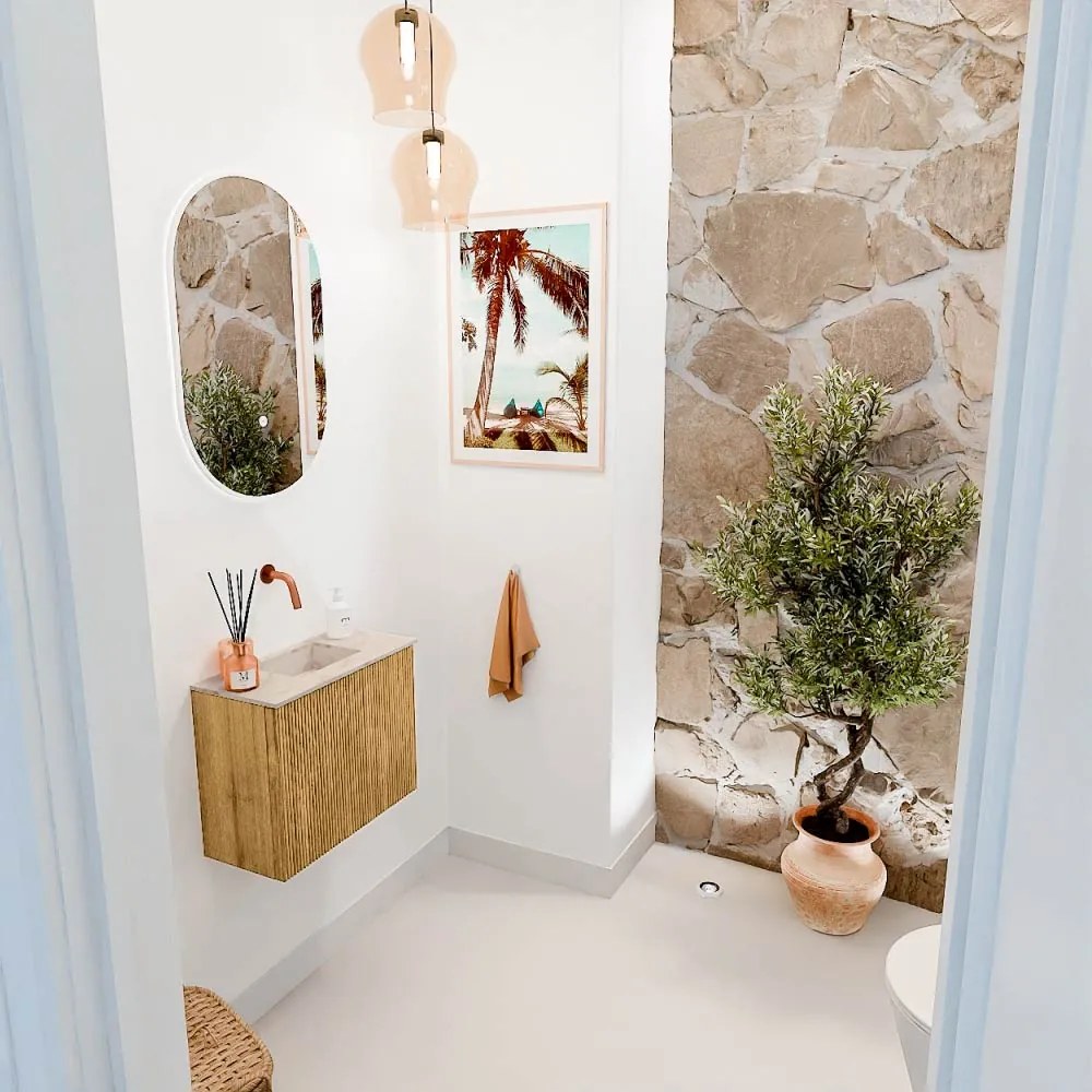 Mondiaz Joya DLux 50cm toiletmeubel oak met wastafel faye midden zonder kraangat frappe