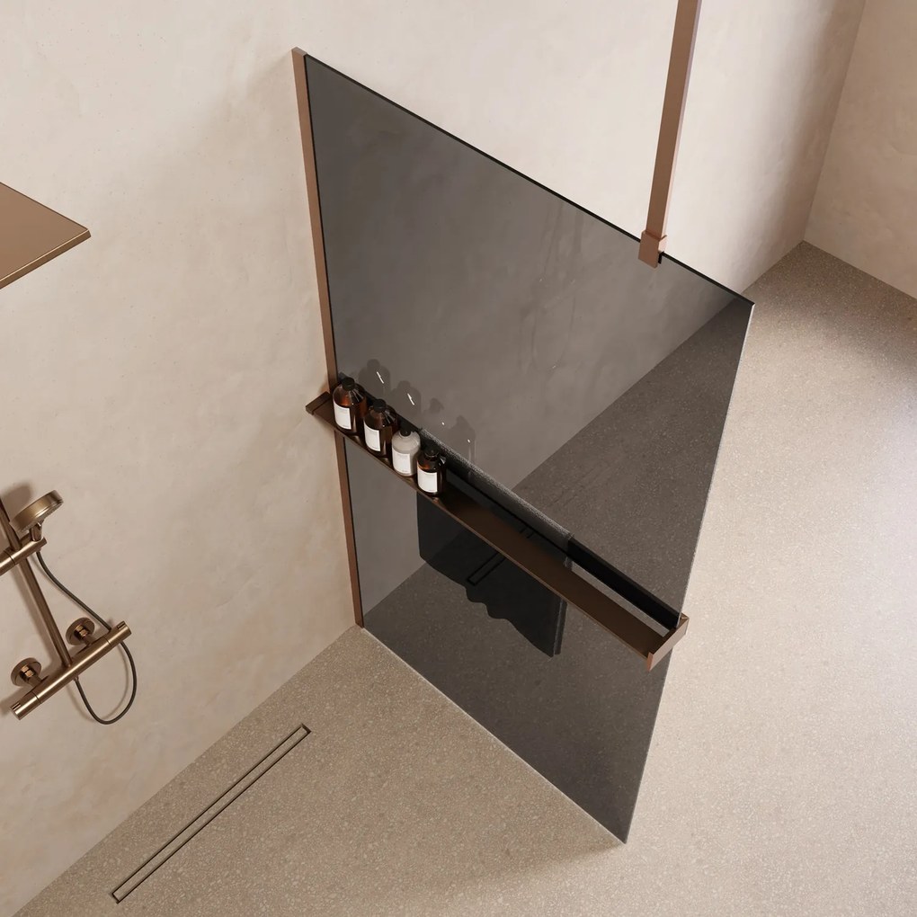 Saniclear Bright inloopdouche 120cm met handdoekhouder en rookglas geborsteld koper