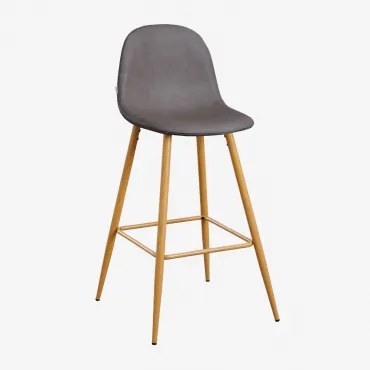 Set Van 4 Hoge Krukken Van Glamm-kunstleer Grijs – Antraciet & ↑75 Cm & Natuurlijk Hout - Sklum
