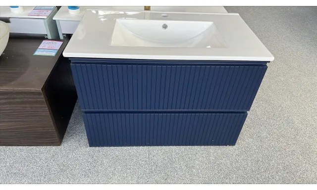 Adema Prime Blend Wastafelonderkast met keramische wastafel - 1 kraangat - 80x55x45.9cm - 2 lades - geintegreerde greep - MDF - mat marine blauw - OUTLET UDEN ARES_80_Navy Blue