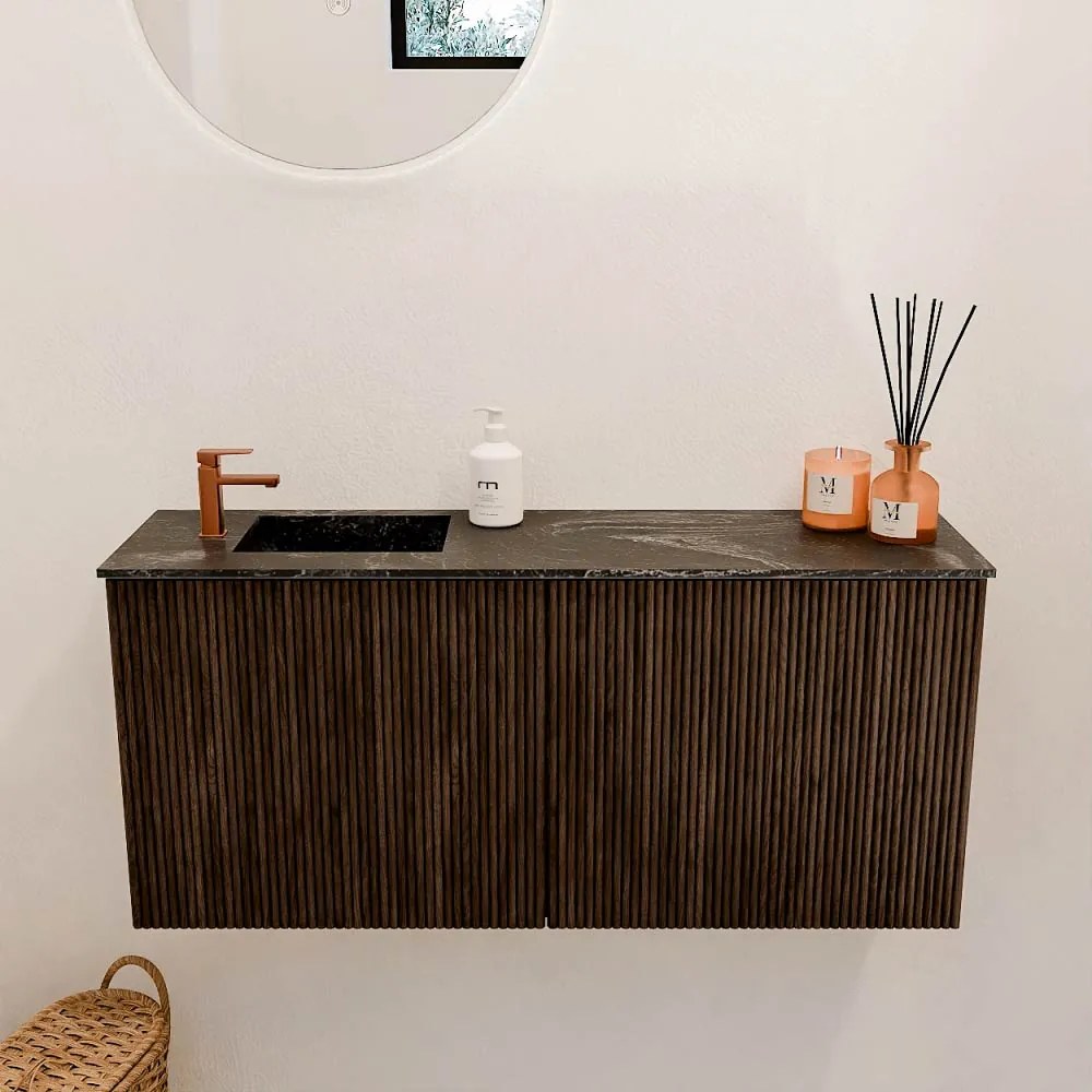 Mondiaz Joya DLux 90cm toiletmeubel walnut met wastafel faye links 1 kraangat lava
