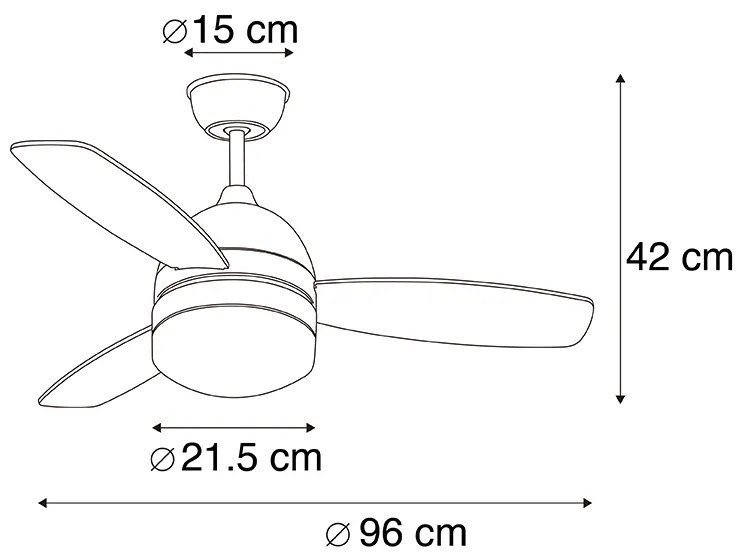 Plafondventilator met lamp zwart met hout print 96cm met afstandsbediening - Rotar Modern E27 rond Binnenverlichting Lamp