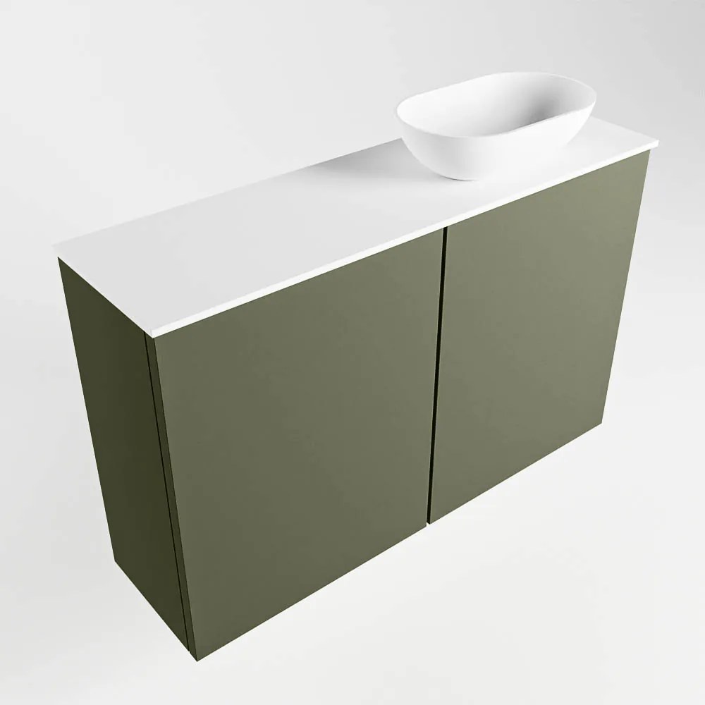 Mondiaz Fowy toiletmeubel 80cm army met witte waskom rechts en kraangat