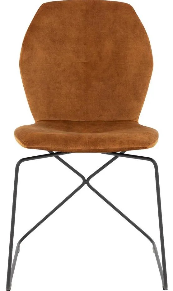 Goossens Excellent Eetkamerstoel Manzini cognac velvet stof leuning, modern design