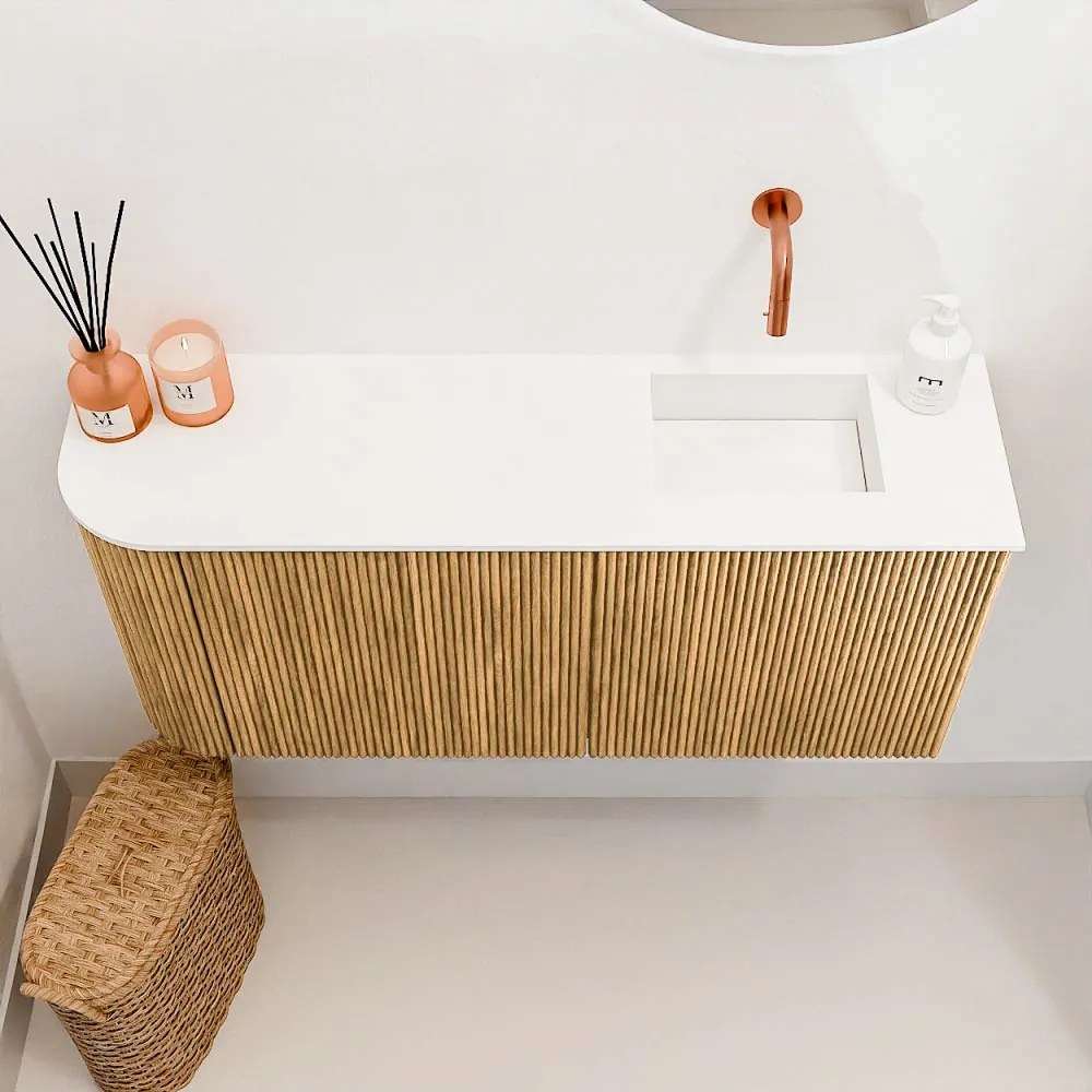 Mondiaz Joya 90cm toiletmeubel ronding links oak met wastafel faye rechts zonder kraangat talc