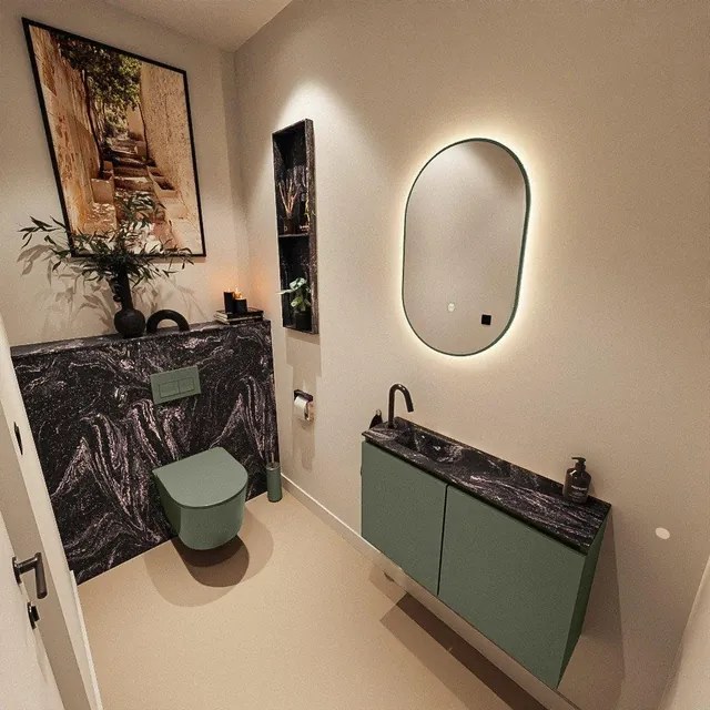 MONDIAZ TURE-DLUX 80cm toiletmeubel Army. EDEN wastafel Lava positie links. Met 1 kraangat. TUREDX80ARML1LAV