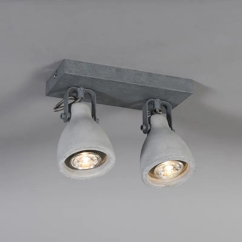Industriële Spot / Opbouwspot / Plafondspot grijs beton 2-lichts - Creto Modern GU10 Binnenverlichting Lamp