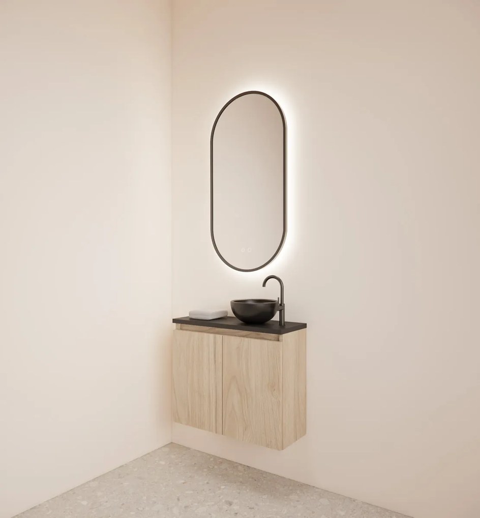 Gliss Design Echo toiletmeubel 60cm kastanje met toppaneel zwart mat