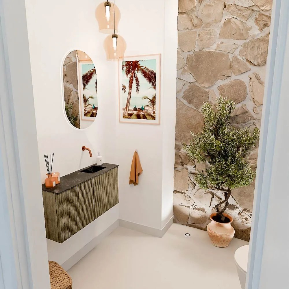 Mondiaz Joya DLux 80cm toiletmeubel dusk met wastafel faye rechts zonder kraangat lava