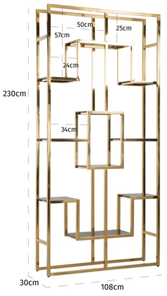 Richmond Interiors Magnus Gouden Design Stellingkast - 108x30x225cm.