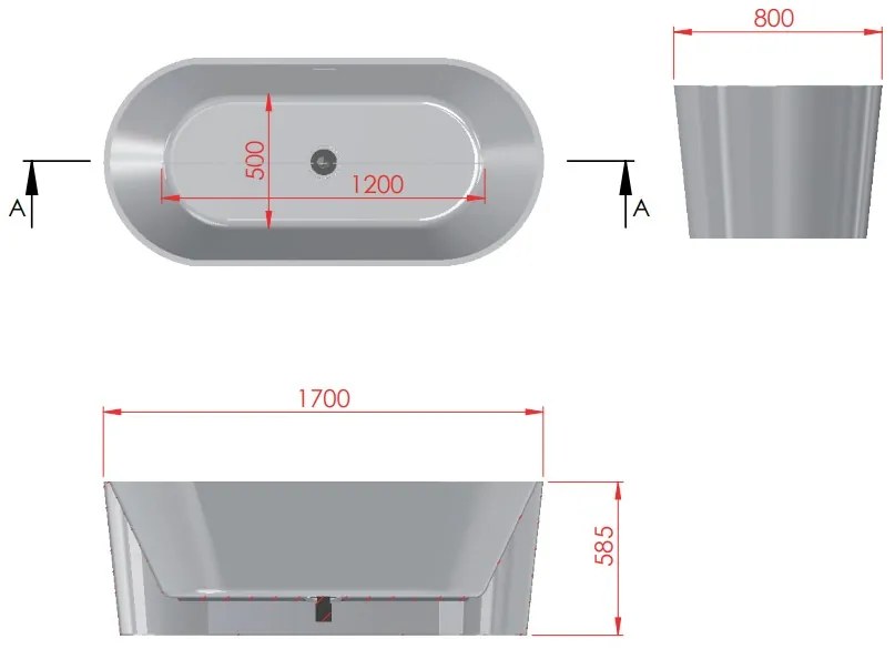 Sanigoods Cali vrijstaand ligbad solid surface 170x80cm wit mat