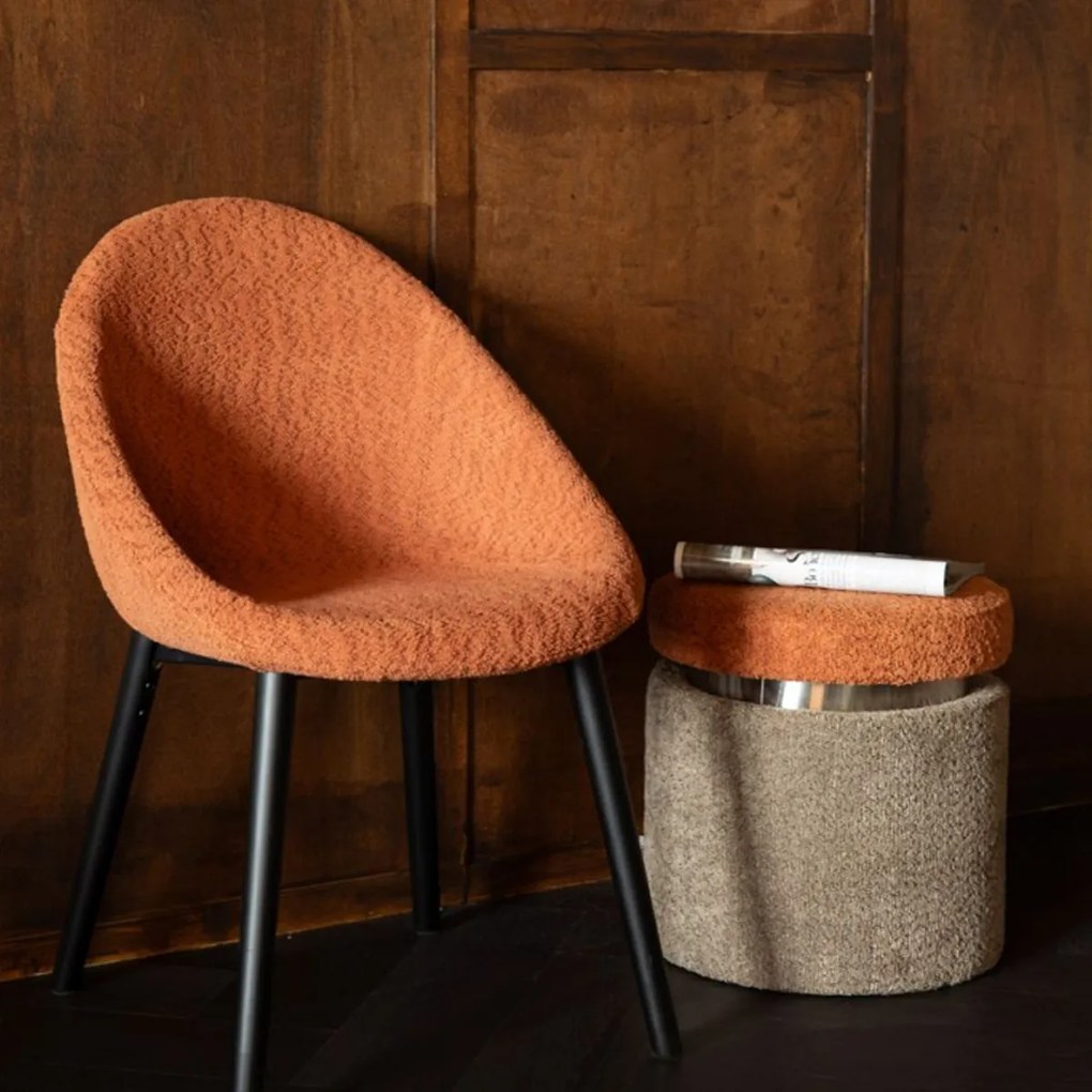 Dutchbone Sen Ronde Poef Boucle Stof Oranje