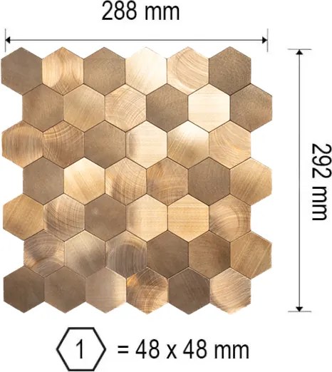 Zelfklevend Mozaïek Hexagon Brons Koper - 29.5 cm x 29.5 cm x 0.4 cm | 0.5 kg | Paneli zelfklevende steenstrips