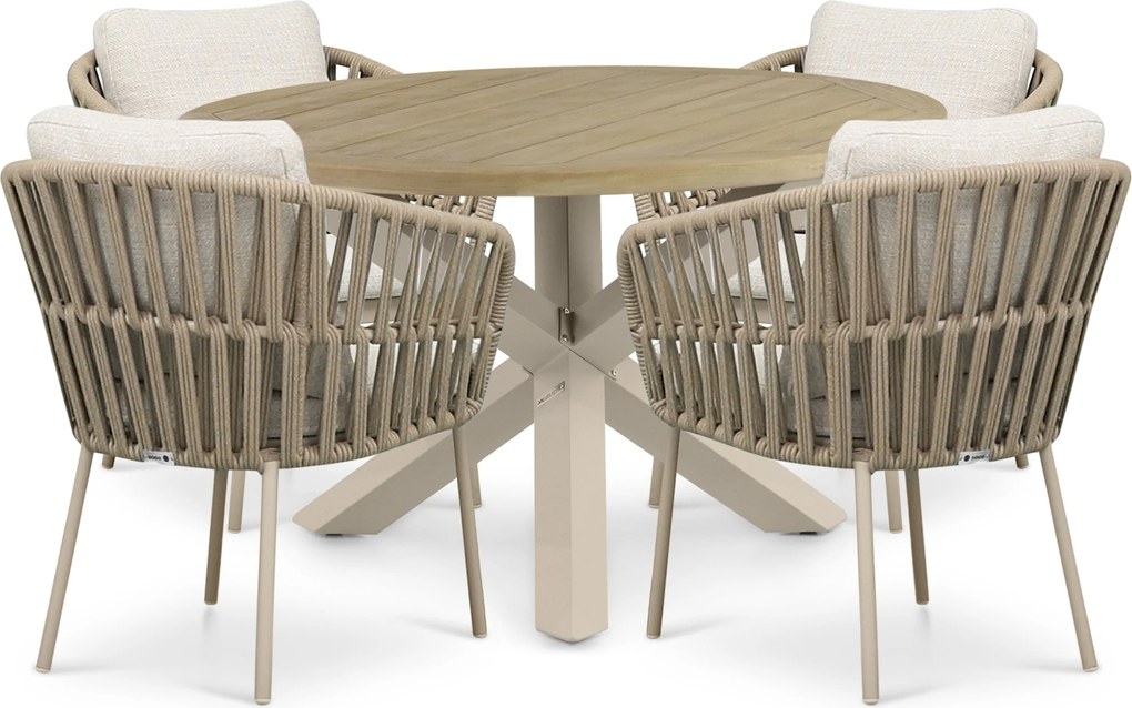 Tuinset Ronde Tuintafel 4 personen 120 cm Rope Zand/Beige Coco Elara/Rockville