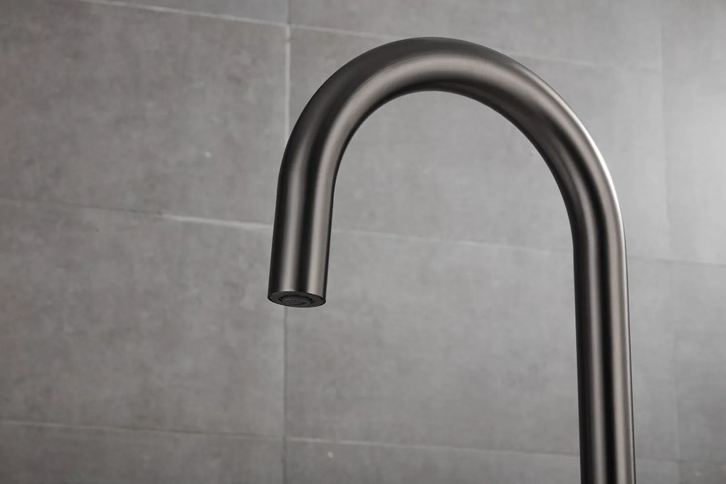 Saniclear Plus Stripes inbouw badkraan met vrijstaande uitloop en staafhanddouche verouderd ijzer - gunmetal