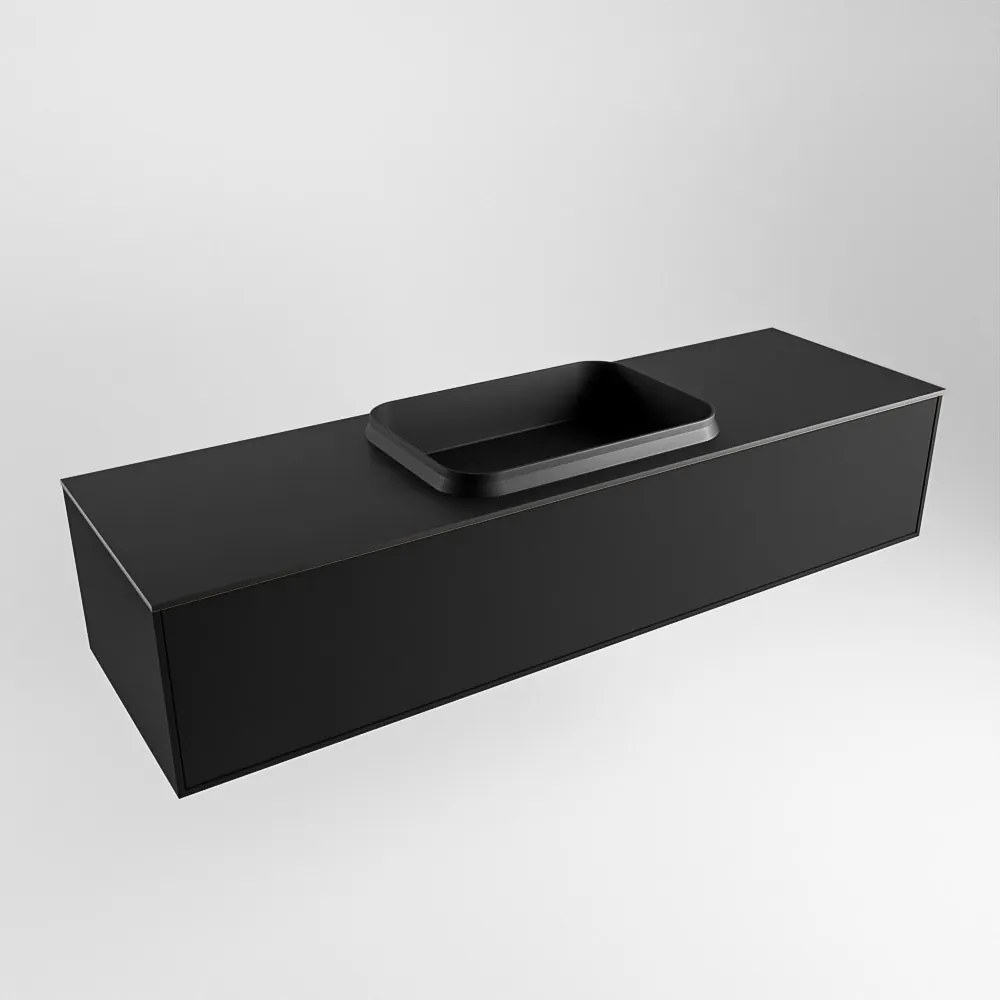 Mondiaz Erin 150cm badmeubel Urban met 1 lade en zwarte wastafel midden 1 kraangat