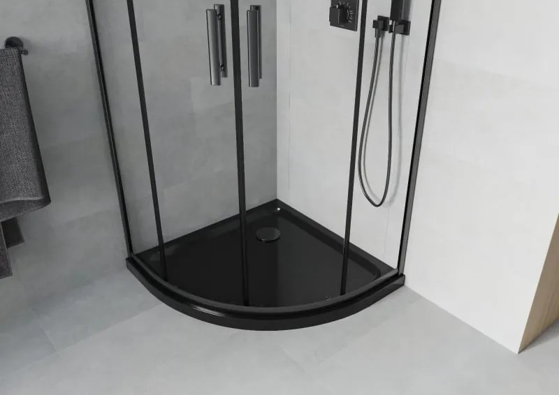 Mexen Rio halve ronde douchecabine 80 x 80 cm, transparant, zwart + Flat douchebak, zwart - 863-080-080-70-00-4170B