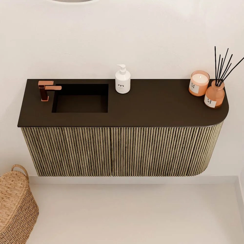 Mondiaz Joya 80cm toiletmeubel ronding rechts dusk met wastafel faye links 1 kraangat urban