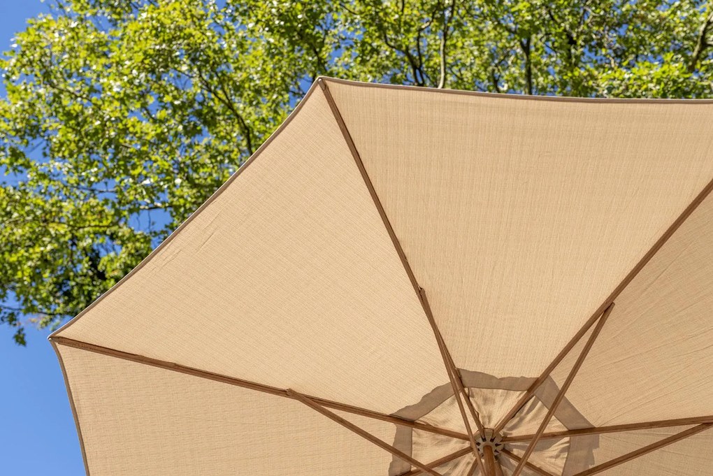 4 Seasons Outdoor Siesta PREMIUM Ø 350 cm parasol zand, wood look frame Parasol beige weerbestendig