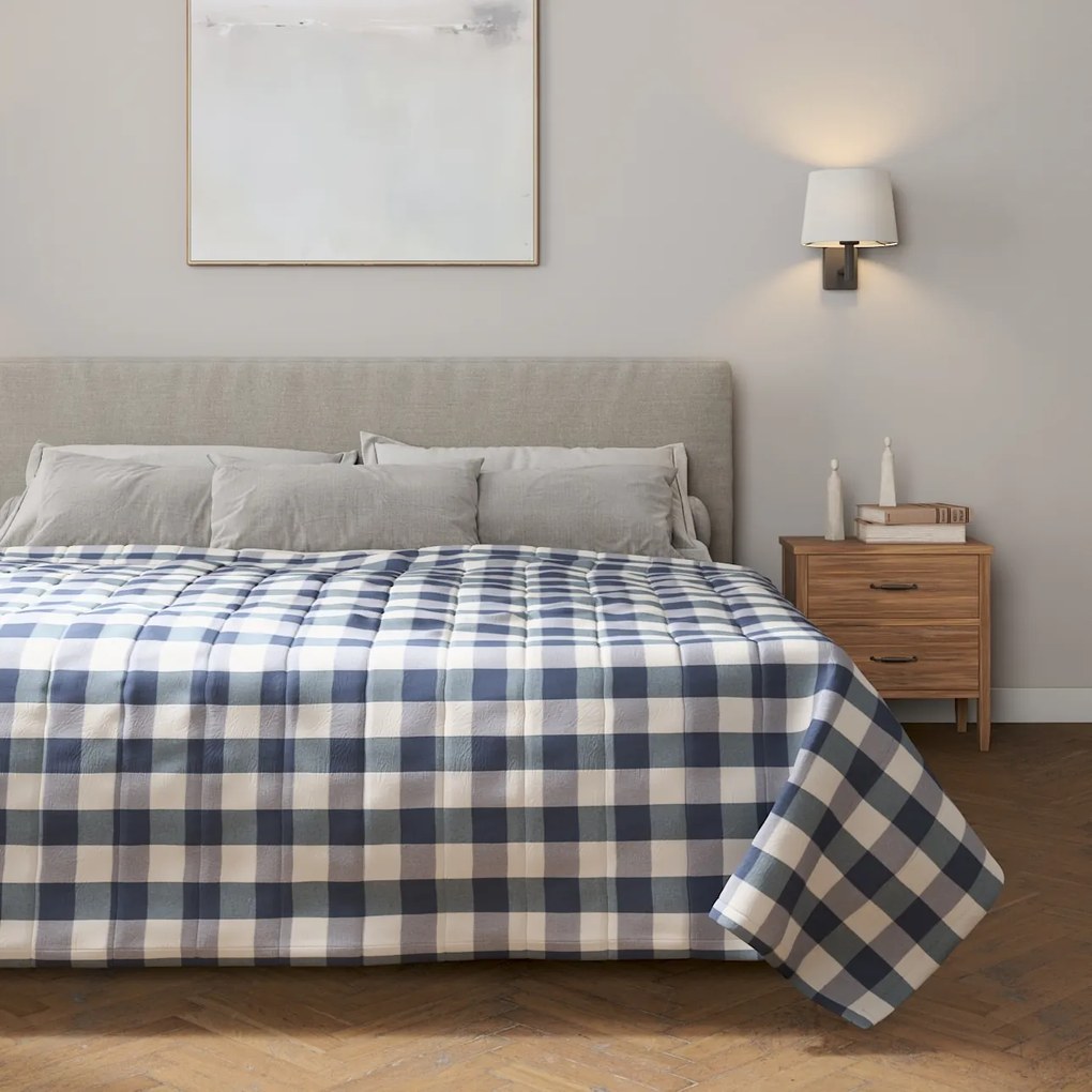 Dekoria Sprei, wit-donkerblauw geruit