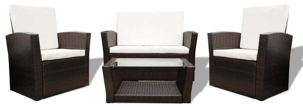 vidaXL 4-delige Loungeset met kussens poly rattan bruin