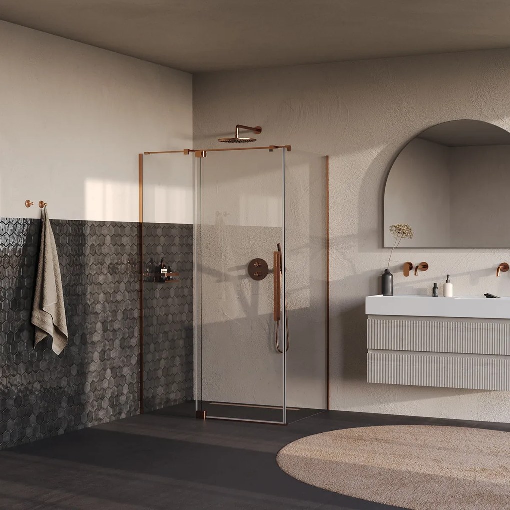 Brauer Stellar douchecabine met draaideur 120x80cm koper geborsteld PVD