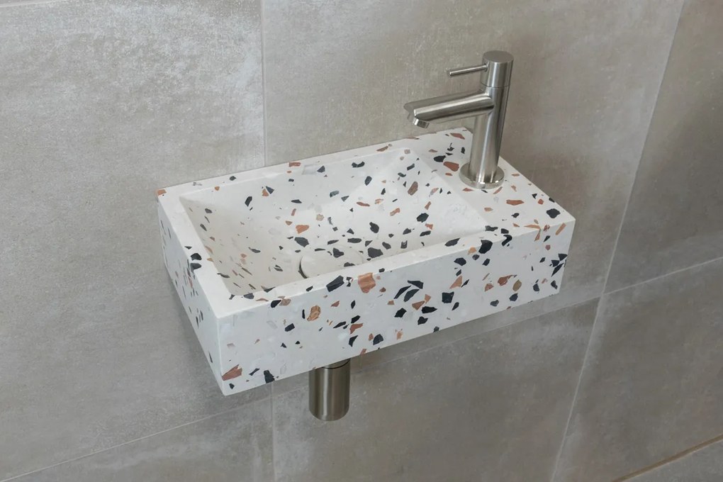 Saniclear Terrazzo fonteinset met rechte kraan in RVS