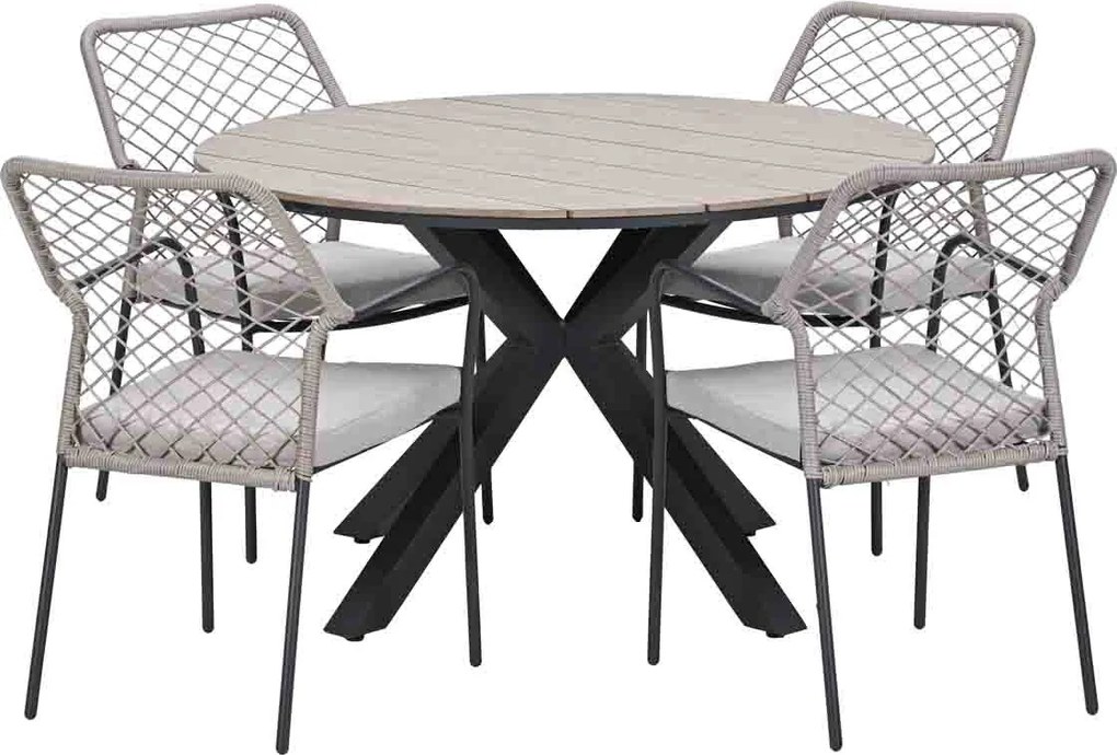 Garden Impressions Ross tuinset sand 5-delig - Tulli tuintafel light teak look Ø122 cm