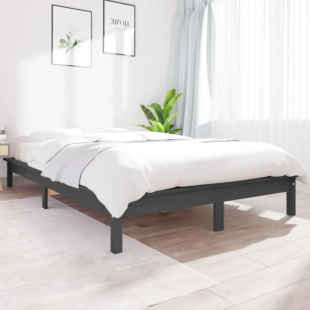 vidaXL Bedframe massief grenenhout grijs 135x190 cm 4FT6 double