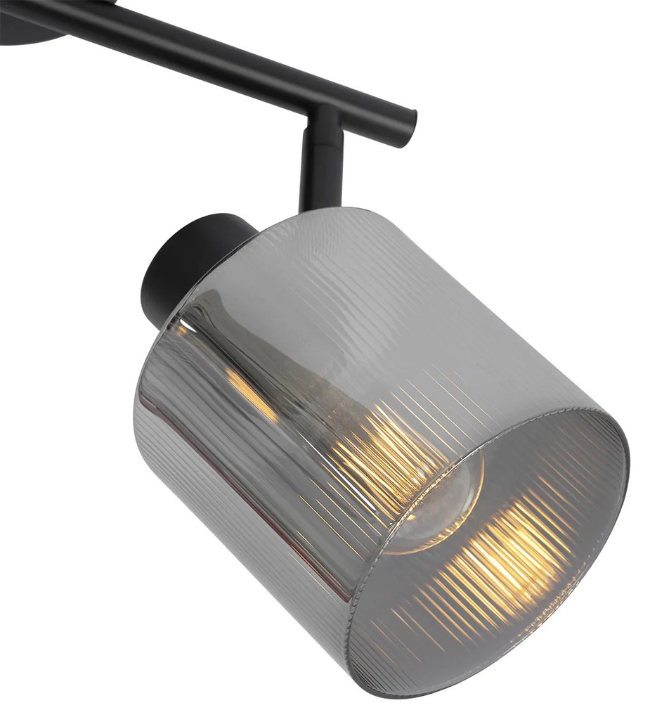 PlafondSpot / Opbouwspot / Plafondspot zwart met smoke glas 2-lichts verstelbaar - Laura Art Deco E27 Binnenverlichting Lamp