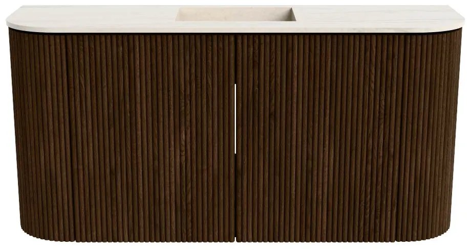 Mondiaz Joya DLux 85cm toiletmeubel ronding links/rechts walnut met wastafel faye midden 1 kraangat meli